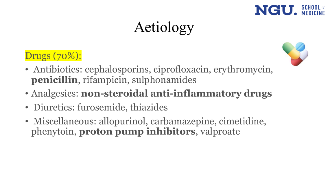 Slide 7 figure (decorative icon, under Aetiology — Drugs)